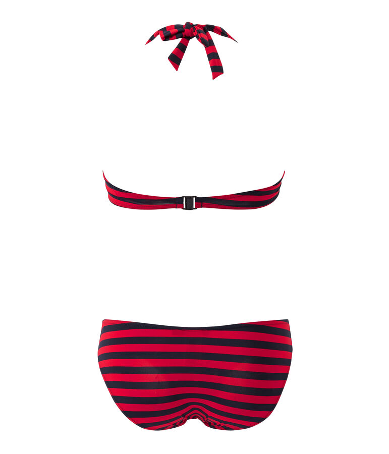 Women's striped bandeau-style two-piece swimsuit blue/red