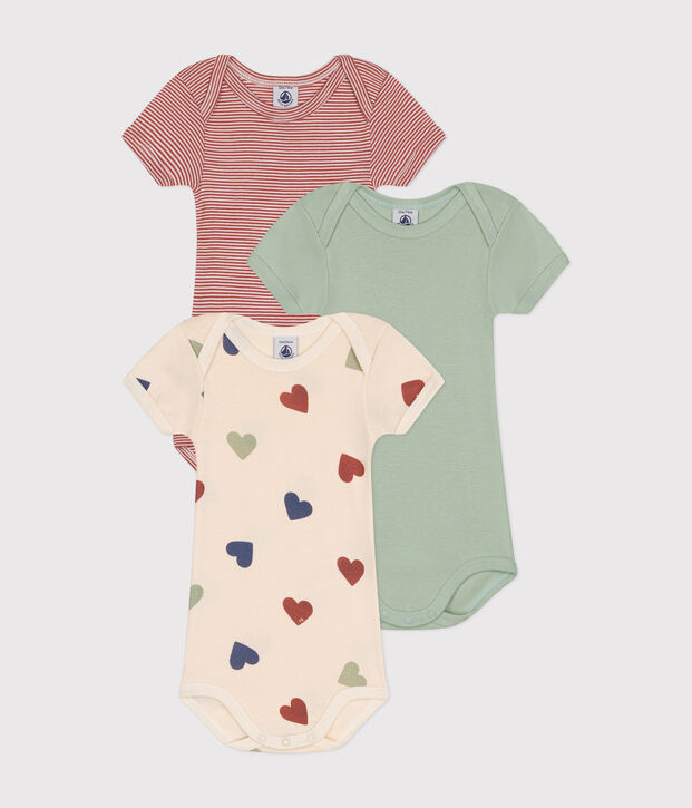 Babies' Tri-Heart Patterned Short-Sleeved Cotton Bodysuits - 3-Pack multicolor