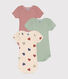 Babies' Tri-Heart Patterned Short-Sleeved Cotton Bodysuits - 3-Pack