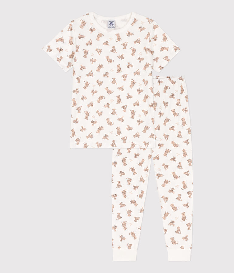 Children's unisex short-sleeved leopard print cotton pyjamas white/multicolor
