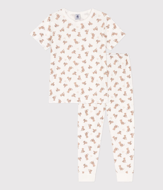 Children's unisex short-sleeved leopard print cotton pyjamas MARSHMALLOW white/MULTICO white