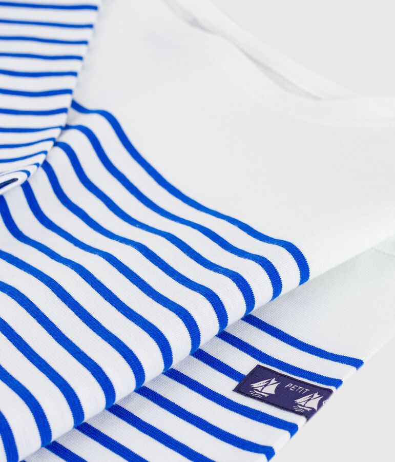 Children's stripy cotton Breton top white/blue
