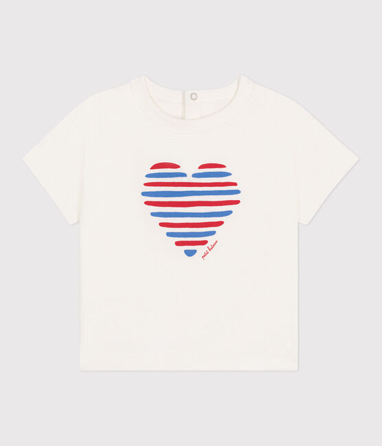 Babies' short-sleeved plain cotton T-shirt MARSHMALLOW white/MULTICO white
