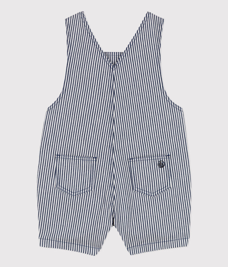 Babies' Stripy Short Dungarees blue/white