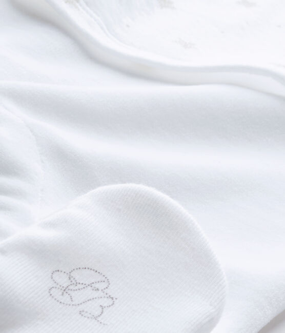 Baby's unisex dual-fabric chemisette-all-in-one ECUME white/SHITAKE brown
