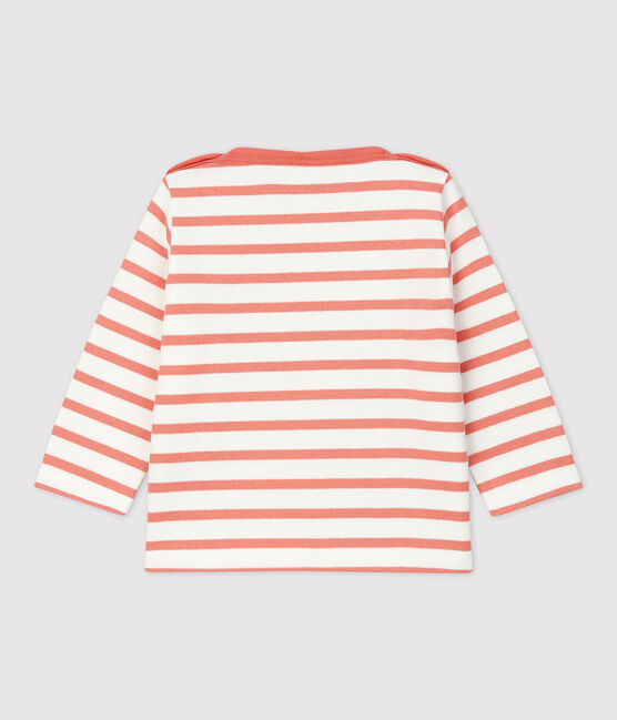 Babies' Thick Cotton Jersey Breton Top MARSHMALLOW white/PAPAYE