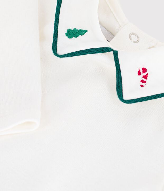 Babies' plain cotton body with an embroidered collar white