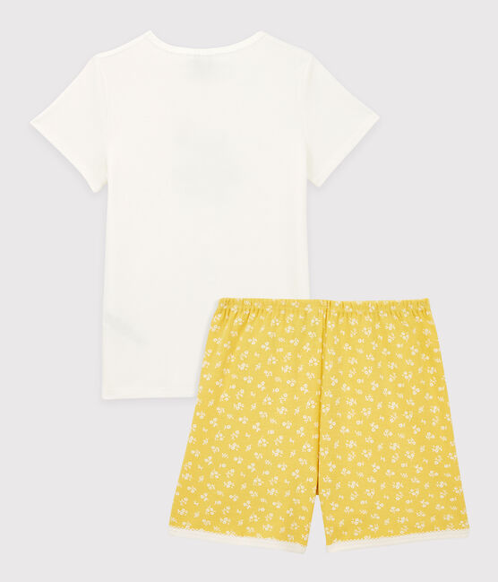 Girls' Floral Cotton Short Pyjamas MARSHMALLOW white/ORGE