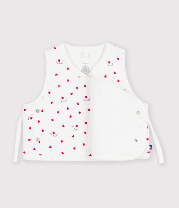 Babies' sleeveless cotton gauze cardigan printed with little hearts white/multicolor