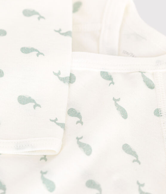 Babies' long-sleeved cotton wrapover bodysuit MARSHMALLOW white/HERBIER