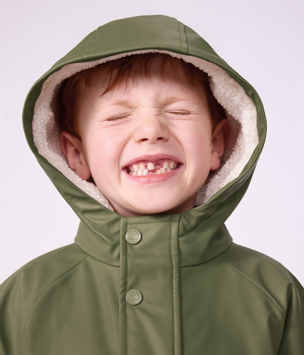 Children's plain winter raincoat OLIVINE