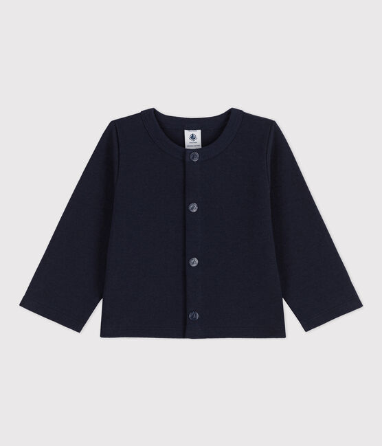 Babies' Plain Thick Jersey Cardigan SMOKING blue