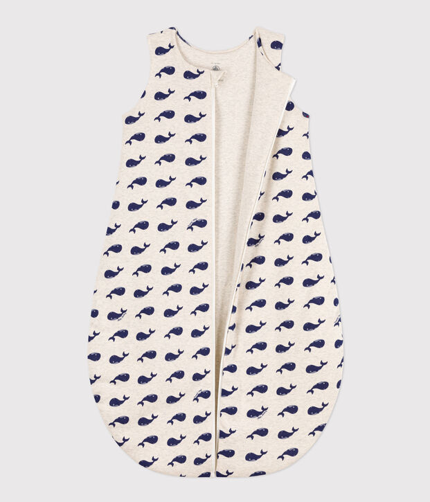 Babies' 2 TOG whale-pattern cotton sleeping bag beige/blue
