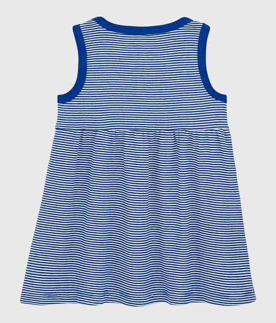 Baby Girls' Sleeveless Stripy Ribbed Dress SURF blue/MARSHMALLOW white
