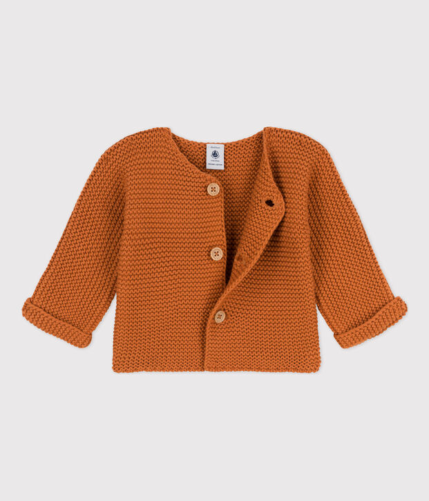 Babies' Moss Stitch Cotton Cardigan brown