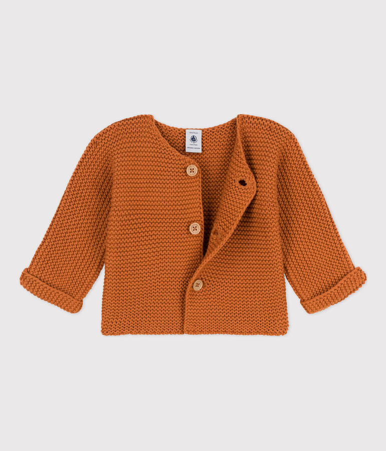 Babies' Moss Stitch Cotton Cardigan brown