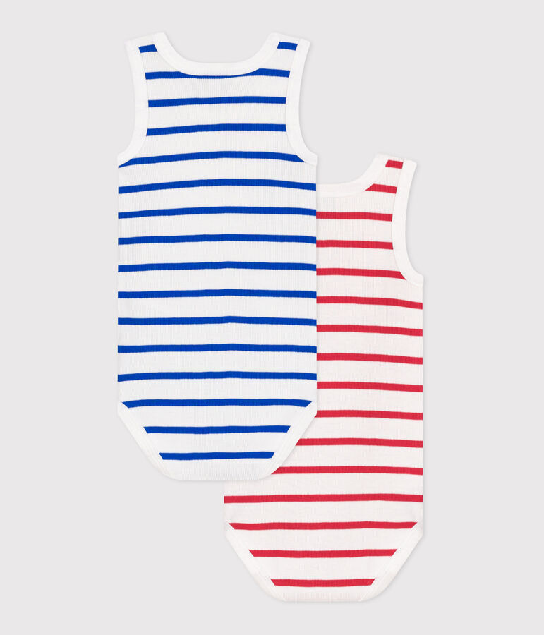 Babies' sleeveless stripy cotton bodysuits - 2-Pack multicolor
