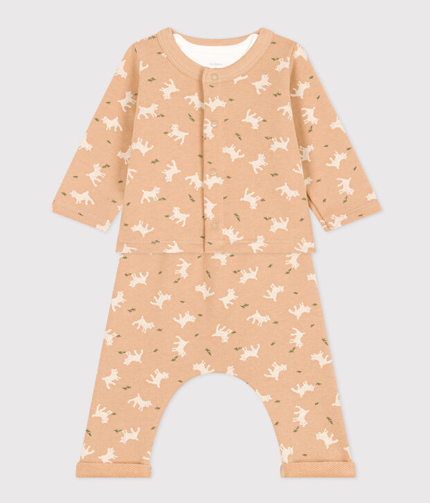 Babies' Patterned Fleece Outfit beige/multicolor