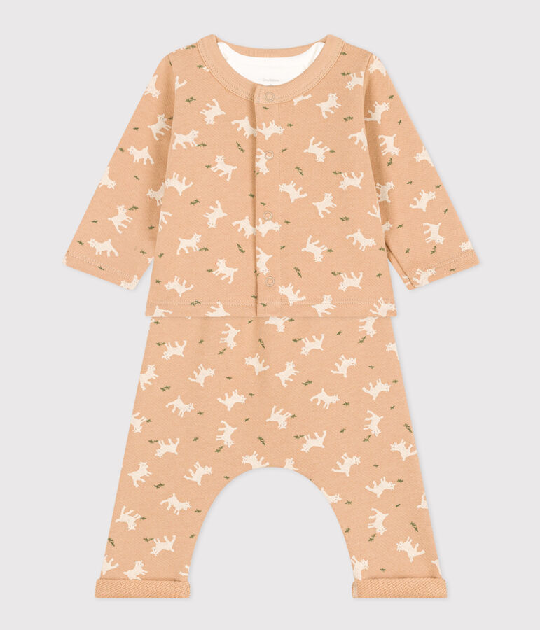 Babies' Patterned Fleece Outfit beige/multicolor