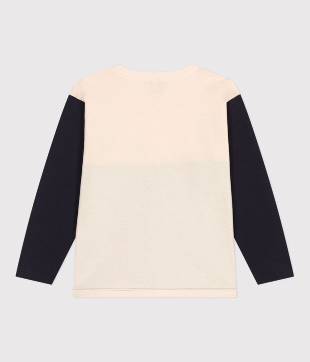 Boys' long-sleeved cotton T-shirt Ecru/multicolor