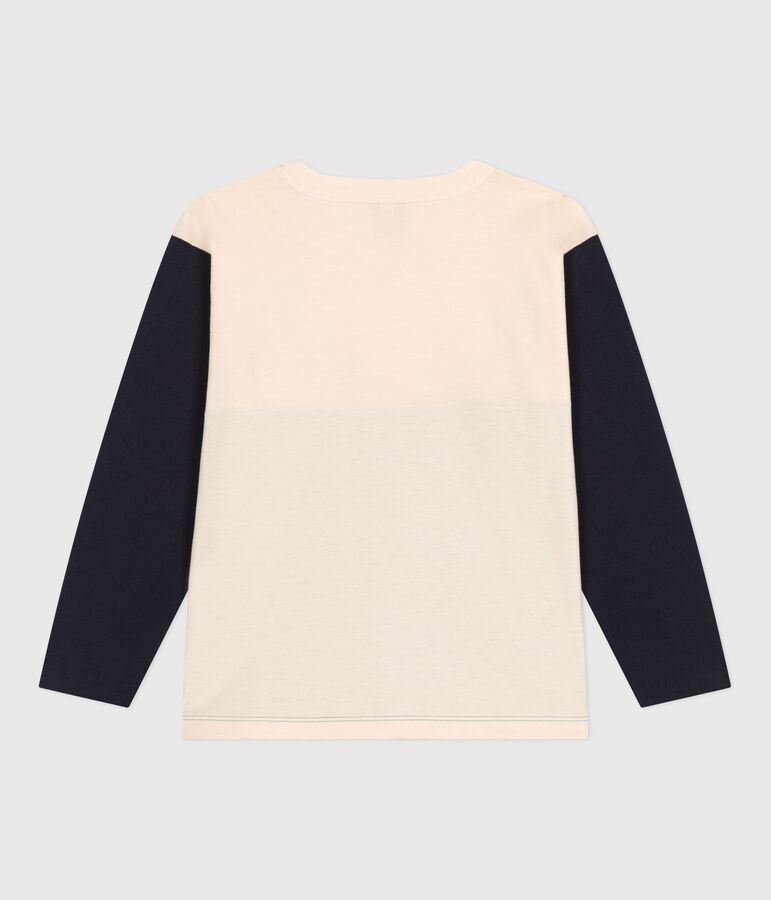 Boys' long-sleeved cotton T-shirt Ecru/multicolor