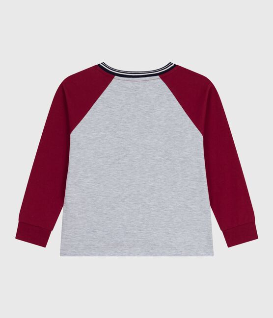 Children's long-sleeved plain cotton T-shirt FUMEE grey/AMARANTE