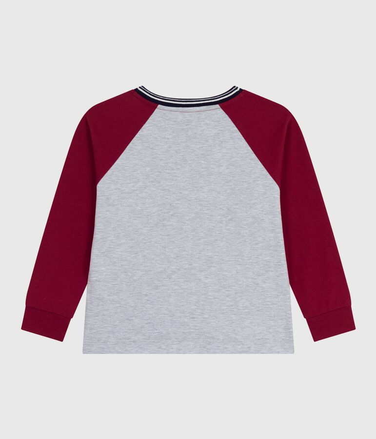 Children's long-sleeved plain cotton T-shirt grey/red