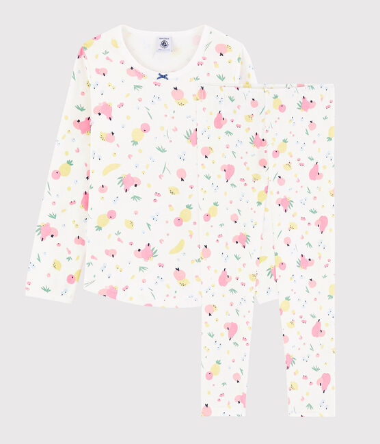 Girls' Summer Fruit Pattern Organic Cotton Pyjamas MARSHMALLOW white/MULTICO white
