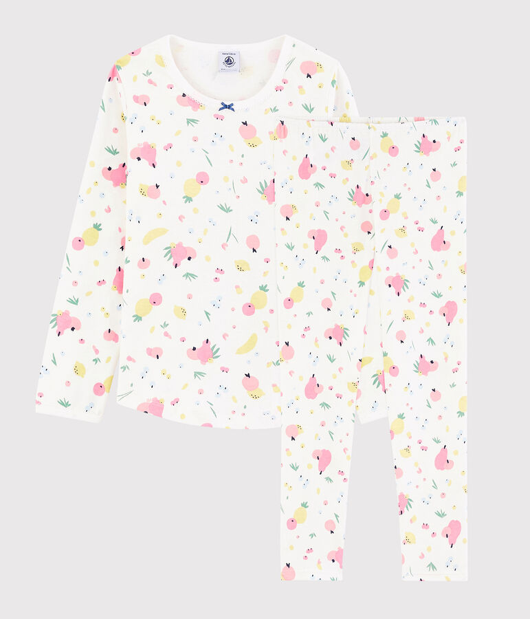Girls' Summer Fruit Pattern Organic Cotton Pyjamas white/multicolor
