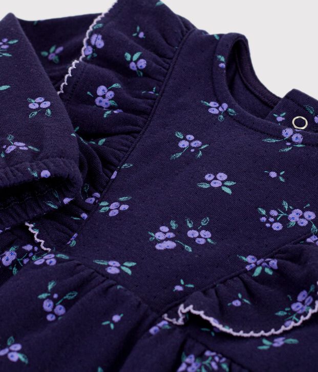 Babies' long sleeved floral-print cotton dress blue/multicolor