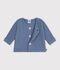 Baby cardigan knitted in garter stitch in plain cotton blue