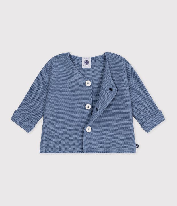 Cardigan b&eacute;b&eacute; tricot point mousse en coton uni blue
