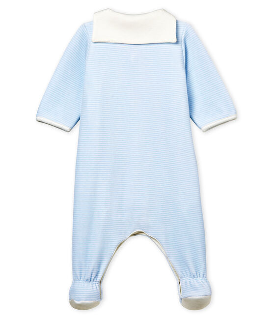 Baby boys' pinstriped velour bodyjama FRAICHEUR blue/ECUME white