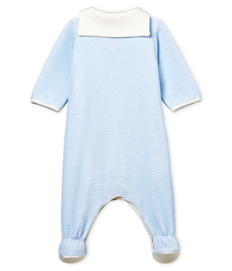 Baby boys' pinstriped velour bodyjama blue/white