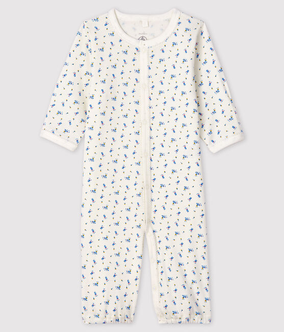 Babies' Floral Organic Cotton Jumpsuit/Sleeping Bag MARSHMALLOW white/MULTICO white
