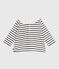 Babies' long-sleeved cotton blouse with Breton stripes and hearts on the collar MARSHMALLOW white/SMOKING blue