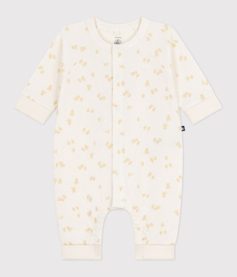 Babies' cotton playsuit with printed chicks Ecru/multicolor