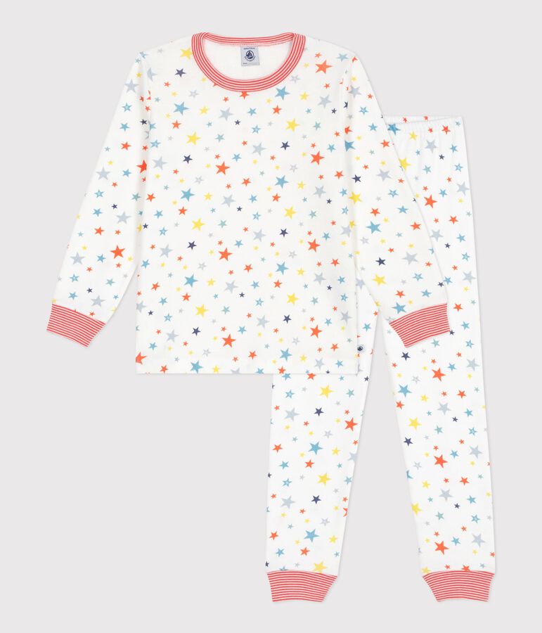 Children's star print cotton pyjamas white/multicolor