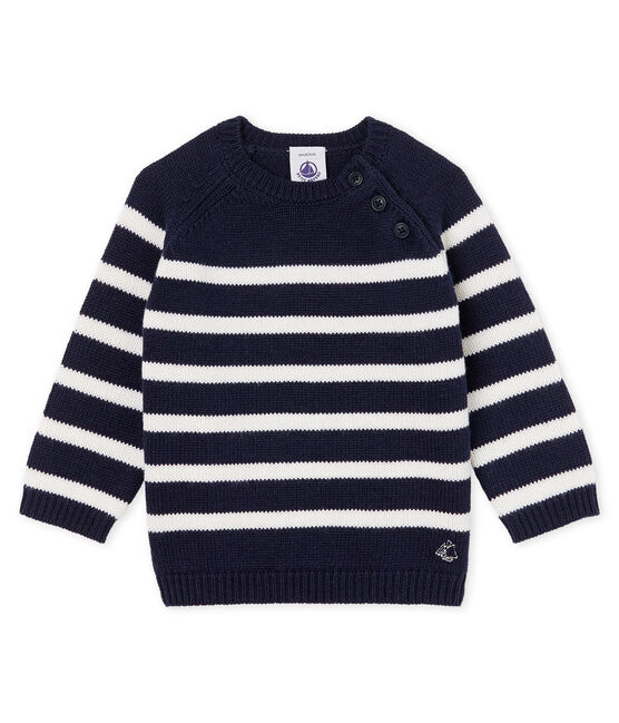 Baby Boys' Striped Wool/Cotton Pullover SMOKING blue/MARSHMALLOW white