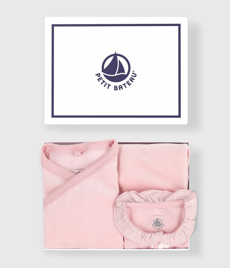 Babies' 2-piece velour gift set, the body printed with hearts pink