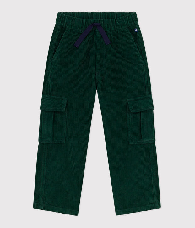 Children's plain corduroy cargo pants green