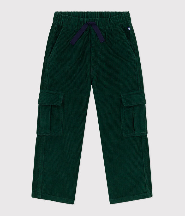 Children's plain corduroy cargo pants green