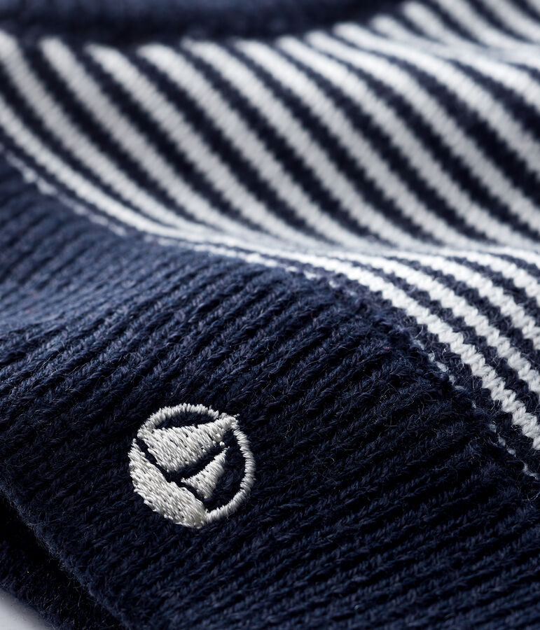 Baby's unisex stripy balaclava blue/white