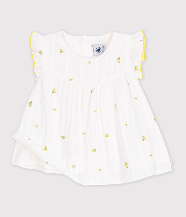 Babies' sleeveless cotton blouse with a floral print white/green