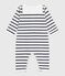 Babies' footless stripy boat-neck cotton pyjama suit MARSHMALLOW white/SMOKING blue
