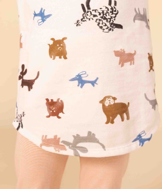 Girls' Dog Fleece Nightdress MARSHMALLOW white/MULTICO white