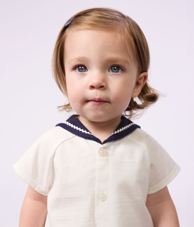 ifBabies' 2-piece cotton outfit, the T-shirt top has a sailor collar multicolor
