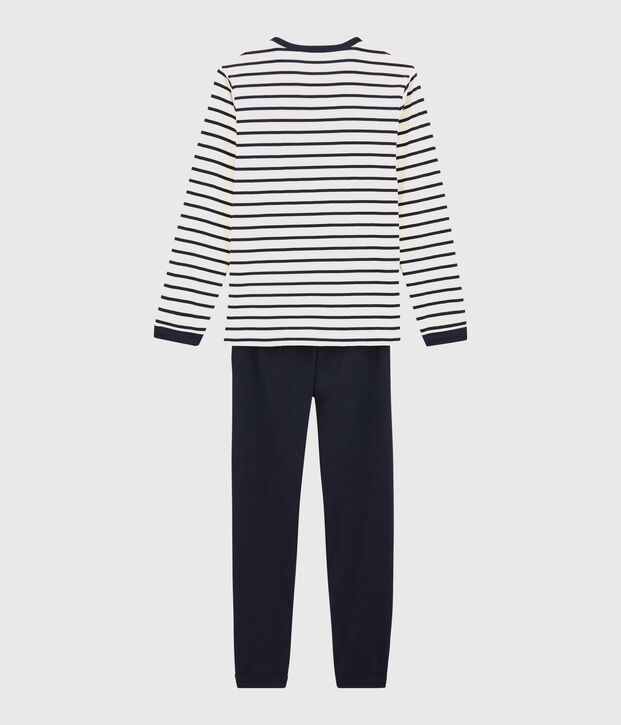 Unisex Rib Knit Pyjamas with Sailor Stripes white/blue