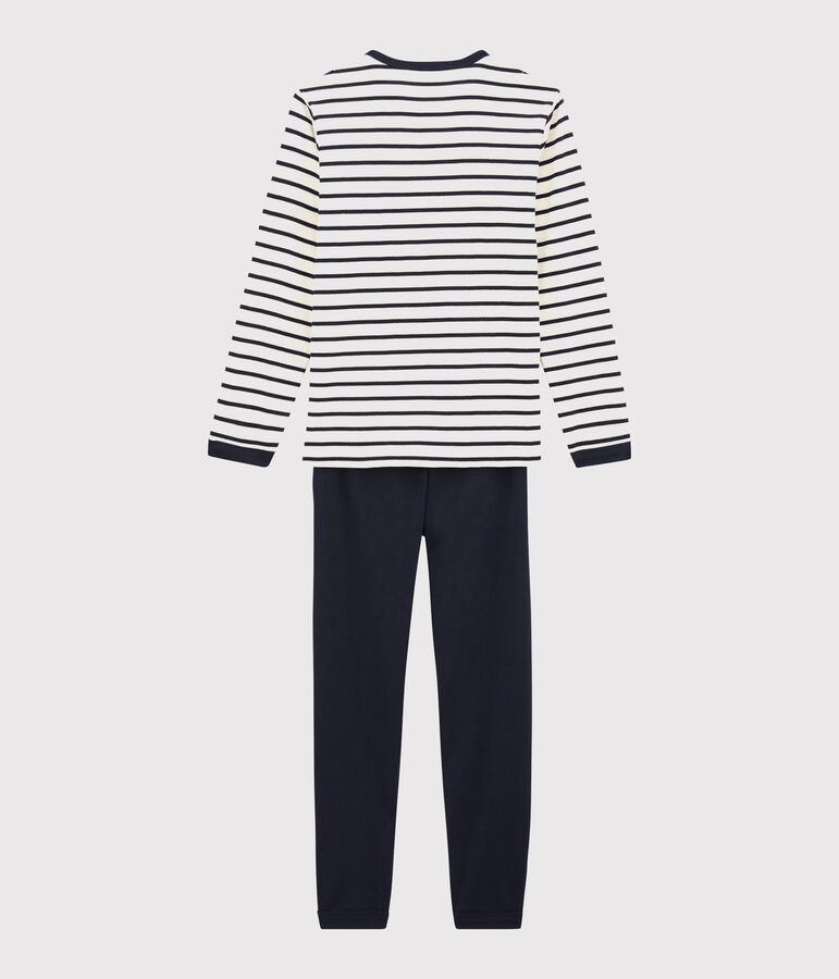 Unisex Rib Knit Pyjamas with Sailor Stripes white/blue
