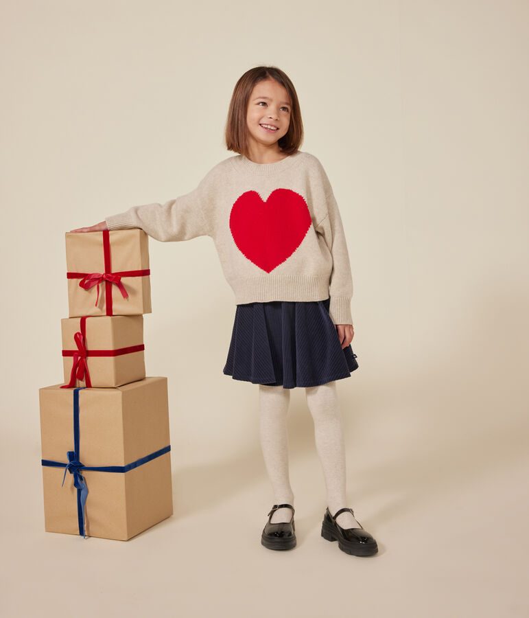 Girls' wool and cotton jumper Ecru/red